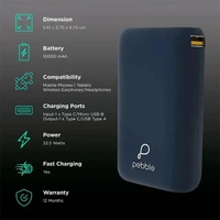 Pebble Rapid 10000 mAh 22.5W Fast Charging Power Bank - Jet Black, Whisky Brown