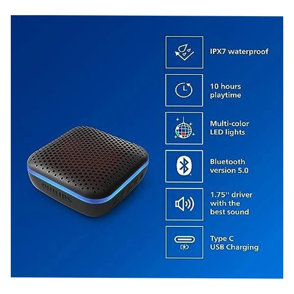 Philips Audio Bluetooth Speaker TAS2505B 6W with LED Lights - Black