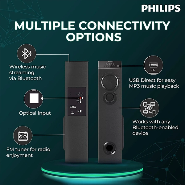 Philips Audio SPA9085 2.0CH 100W Multimedia Tower Speakers with Wireless Microphone