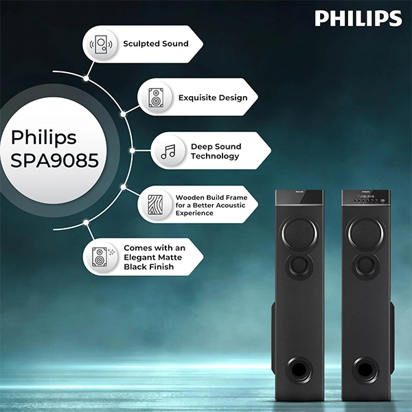 Philips Audio SPA9085 2.0CH 100W Multimedia Tower Speakers with Wireless Microphone
