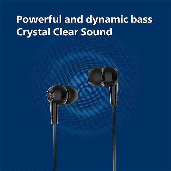 Philips Audio TAE1107BK Wired in-Ear Earphones with Built in Mic - Black, White