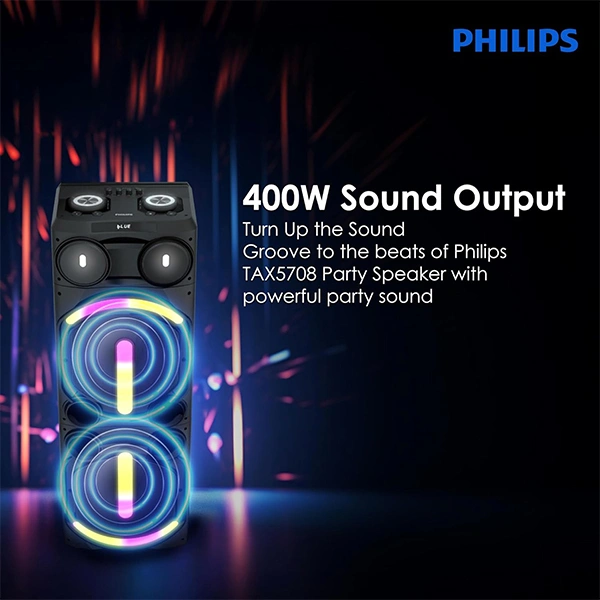 Philips Audio TAX5708 Bluetooth Party Speaker with Dynamic Bass Boost & Karaoke (400W Max Output)