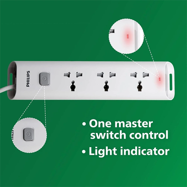 Philips CHP2432W Power Strips with 3 Universal Socket - 1.4M