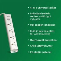 Philips CHP2442W Power Strips with 4 Universal Socket - 1.4M