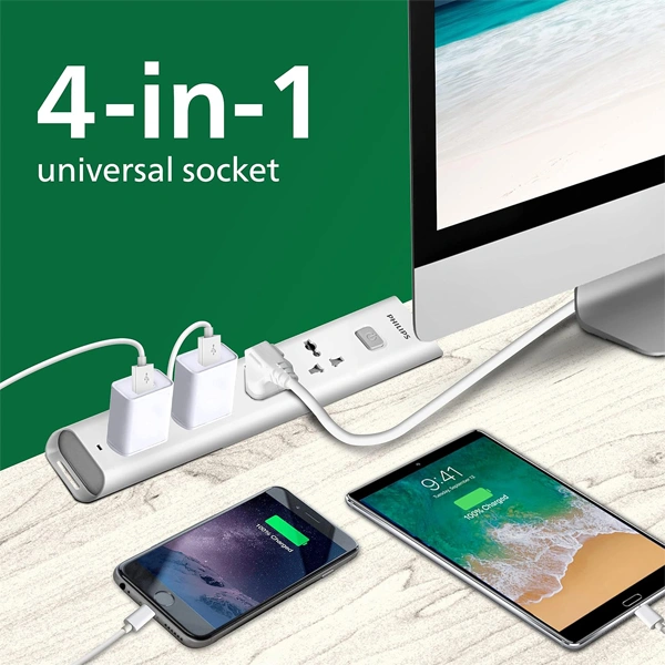 Philips CHP2442W Power Strips with 4 Universal Socket - 1.4M
