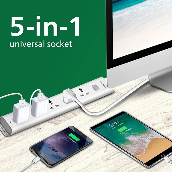 Philips CHP2452W Power Strips 5 Universal Socket Single Switch - 1.4M