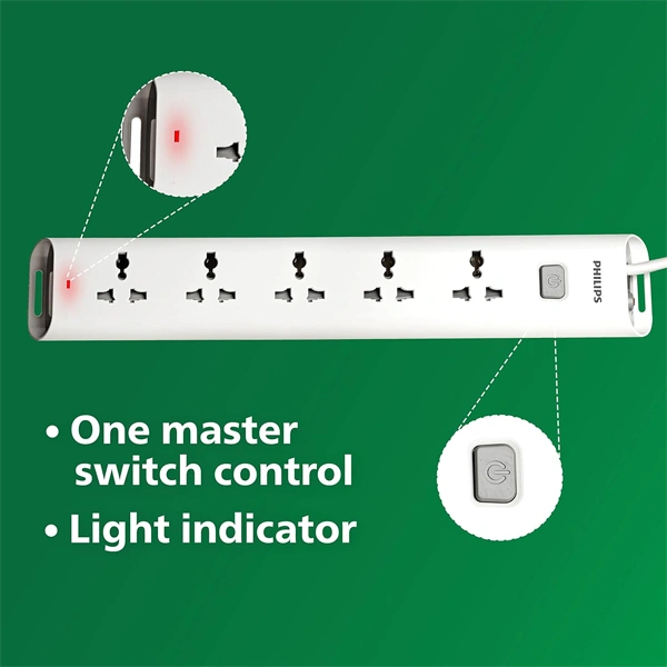 Philips CHP2452W Power Strips 5 Universal Socket Single Switch - 1.4M