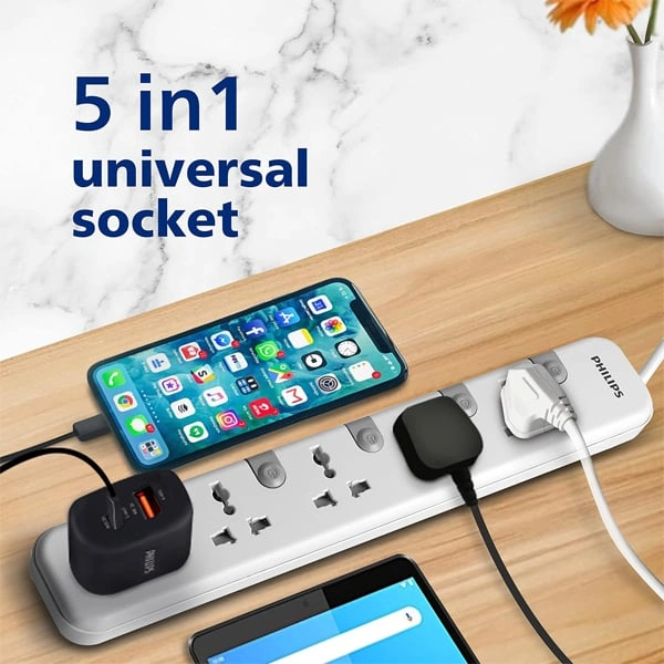 Philips CHP3451W Power Strips with 5 Universal Socket - 1.4M