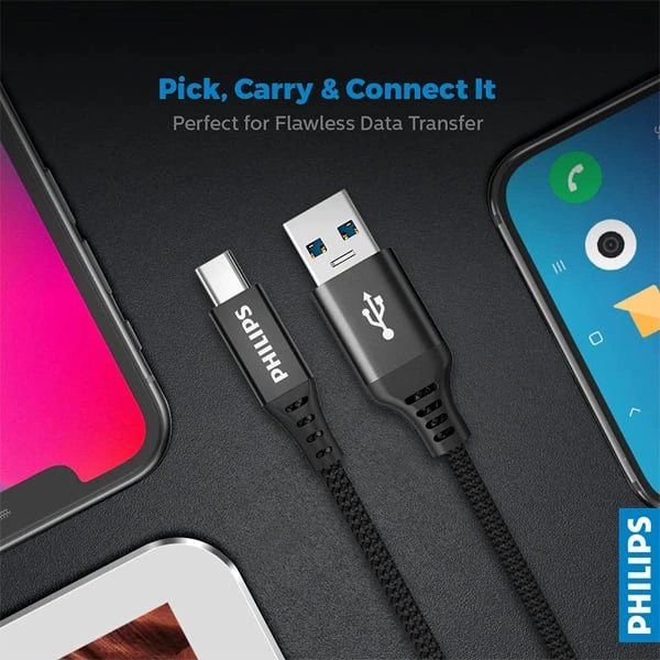 Philips DLC5206A/00 USB A to USB-C Braided Charging Cable - 2M