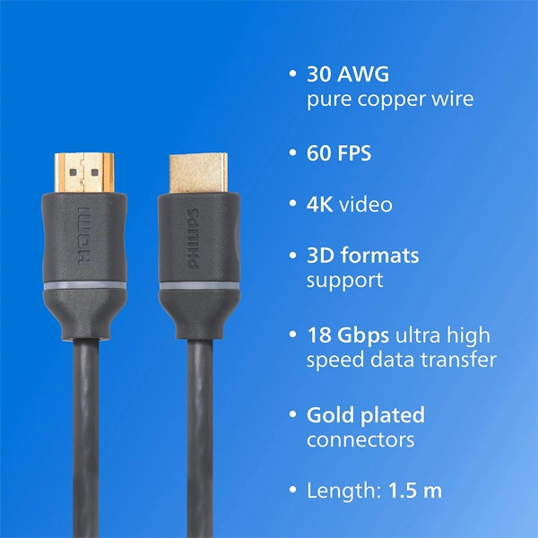 Philips SWV5650G High Speed HDMI 2.0 Cable with Ethernet - 5M