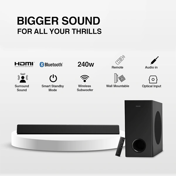Philips TAB7007 2.1 CH 240W Dolby Digital Plus Bluetooth Soundbar