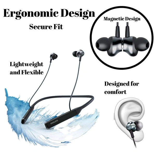Philips TAPN402BK In Ear Neckband Bluetooth Earphones with IPX4 Splash-Proof Design - Black, White