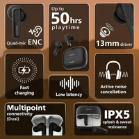 Philips PHILIPS TAT1050BK/94 Truly Wireless Earbuds with ANC - Black - Black