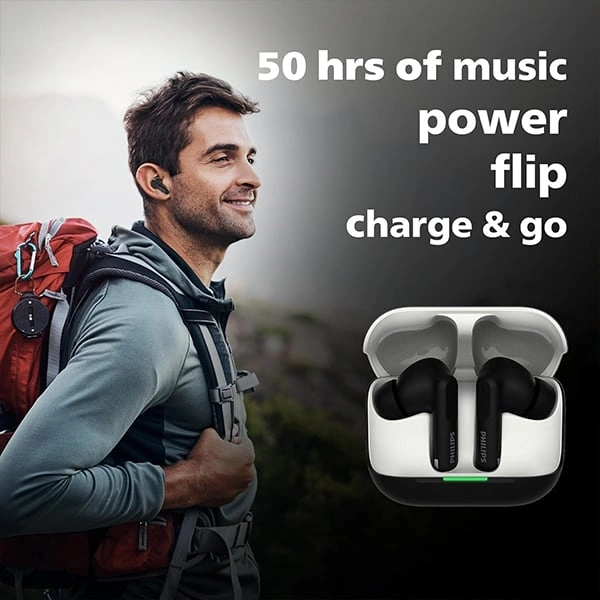 Philips PHILIPS TAT1050BK/94 Truly Wireless Earbuds with ANC - Black - Black