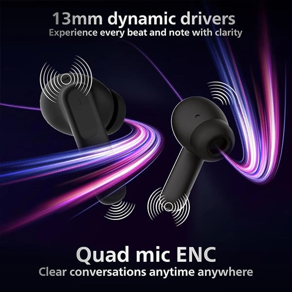 Philips PHILIPS TAT1050BK/94 Truly Wireless Earbuds with ANC - Black - Black