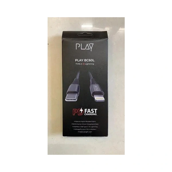 Play PLAY BC60L USB-C to Lightning Fast Charging Cable with 1.2M Length - Grey