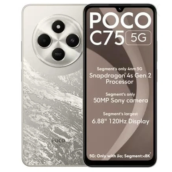 POCO C75 5G Android Phone (4GB RAM, 64GB Storage) - Silver Stardust - Silver Stardust