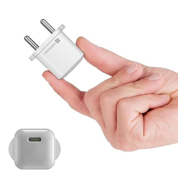 Portronics Adapto 20 Lite Smallest 20W GaN Wall Charger - Black, Silver