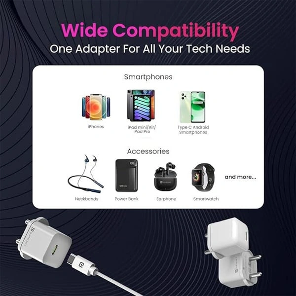 Portronics Adapto 20 Lite Smallest 20W GaN Wall Charger - Black, Silver