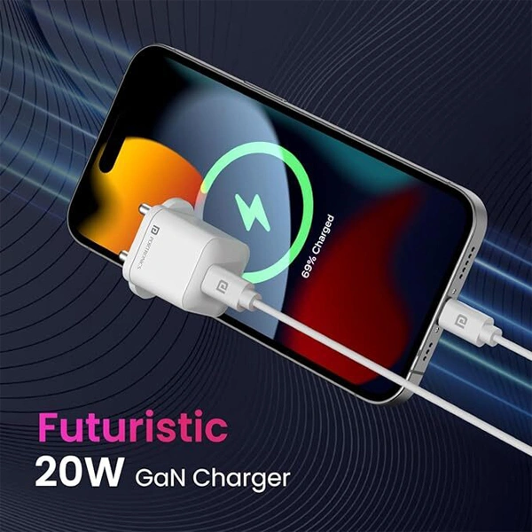 Portronics Adapto 20 Lite Smallest 20W GaN Wall Charger - Black, Silver