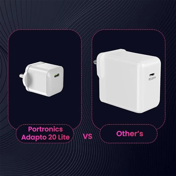 Portronics Adapto 20 Lite Smallest 20W GaN Wall Charger - Black, Silver