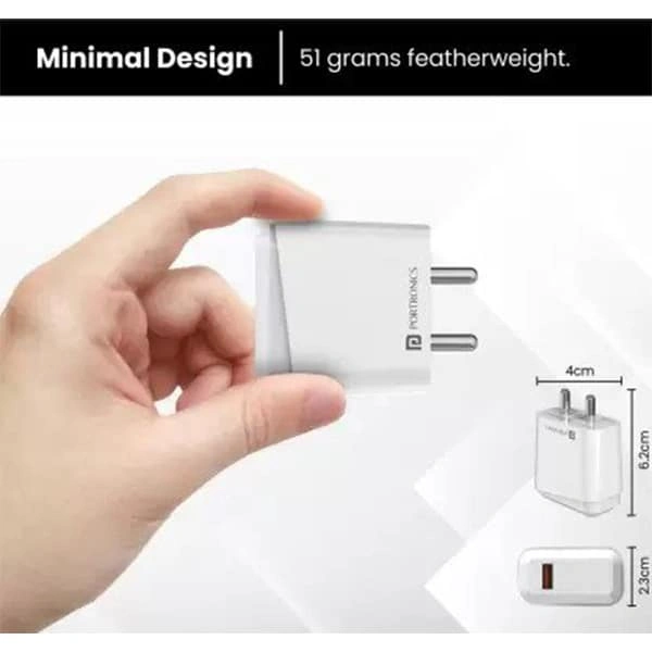 Portronics Adapto 40 18W 3 A Quick Mobile Charger with Detachable Cable