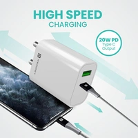 Portronics Adapto 44 Fast Charging 20W Mobile Charger with Dual Output (USB + PD) - Black, Silver