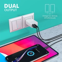 Portronics Adapto 44 Fast Charging 20W Mobile Charger with Dual Output (USB + PD) - Black, Silver
