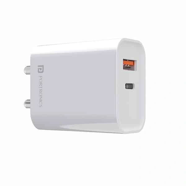 Portronics Adapto 45 20W Mobile Charger Adapter with Dual Port - White - White