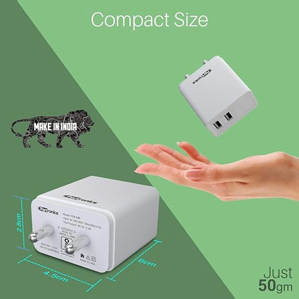 Portronics Adapto POR-648 2.4A Quick Charging Dual USB Port Wall Adapter