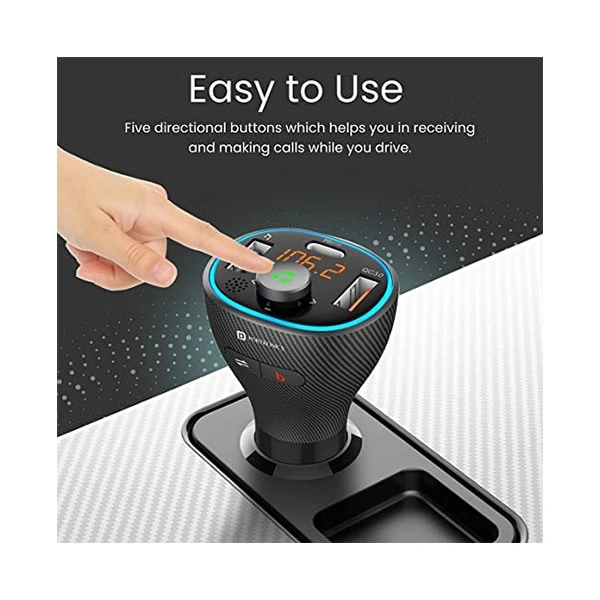 Portronics Auto 15 Bluetooth FM Transmitter in-Car Radio Adapter (PD 20W+QC3.0) Fast Charger