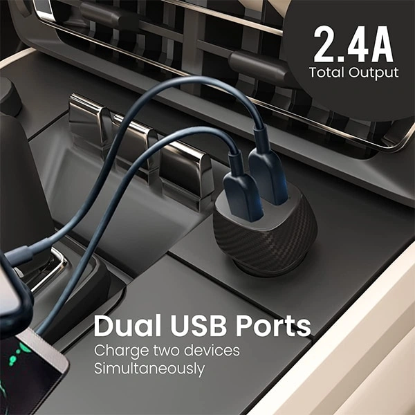 Portronics Car Power 5 Car Charger with Dual USB Port 12W Total Output Type C Cable Included