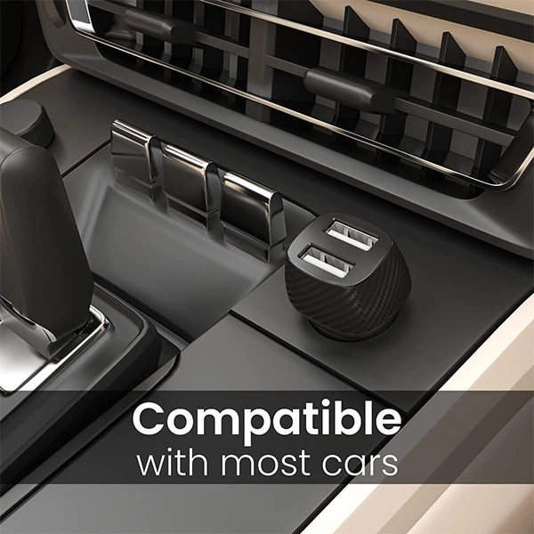 Portronics Car Power 5 Car Charger with Dual USB Port 12W Total Output Type C Cable Included