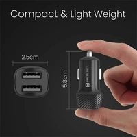 Portronics Car Power 5 Car Charger with Dual USB Port 12W Total Output Type C Cable Included