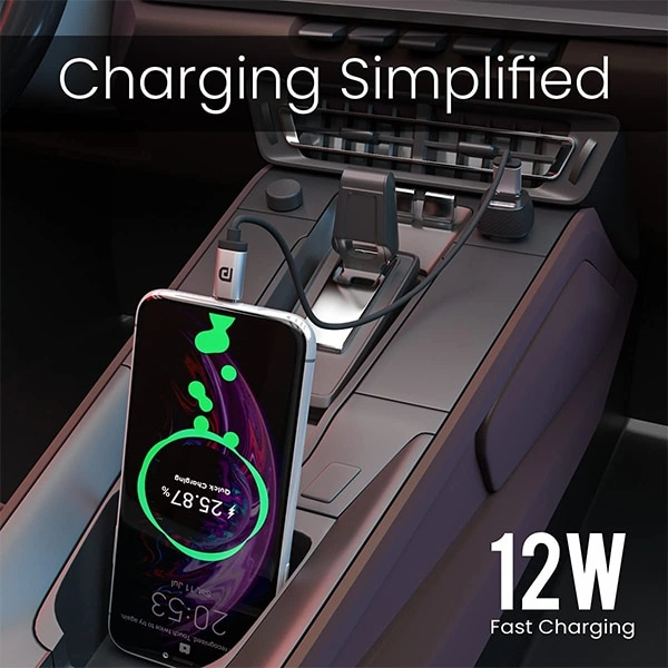 Portronics Car Power 5 Car Charger with Dual USB Port 12W Total Output Type C Cable Included