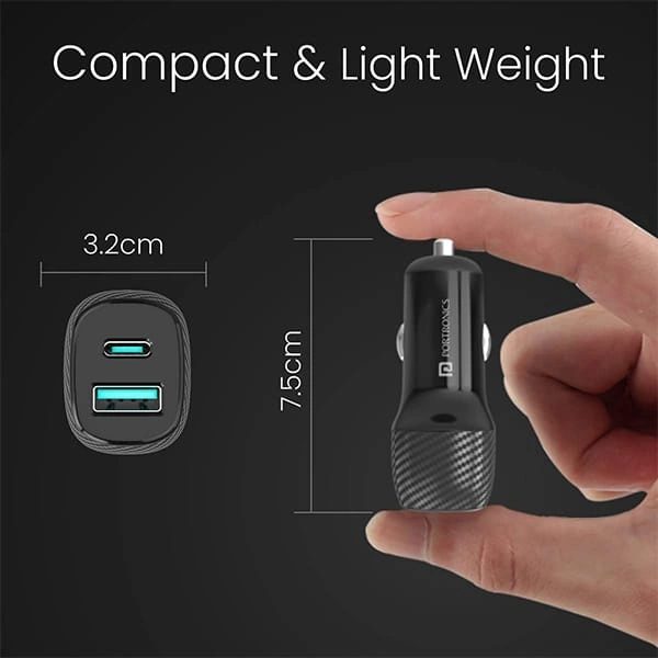 Portronics Car Power 6 Car Charger with Dual USB Port (PD+QC) 36 Watt (Black)