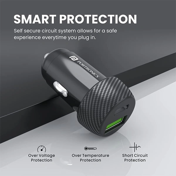 Portronics Car Power 7 20W Fast Usb Charging With Dual Output (Pd + Qc) Rapid Charge Compatible With Cellular Phones