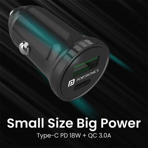 Portronics Car Power Mini Car Charger - Black, Blue