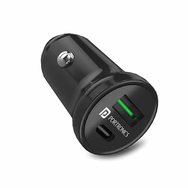 Portronics CarPower Mini Car Charger with Dual Output, Fast Charging (Type C PD 18W + QC 3.0A) Compatible with All Smartphones