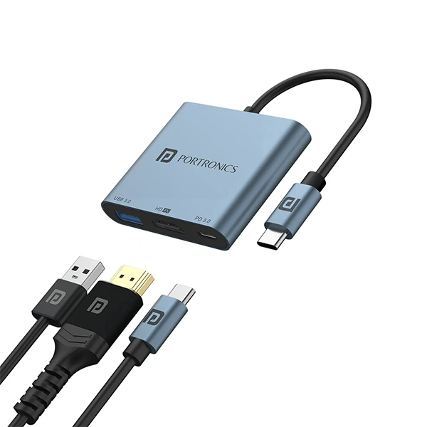 Portronics C-Konnect Plus 3-in-1 USB Type C Adapter