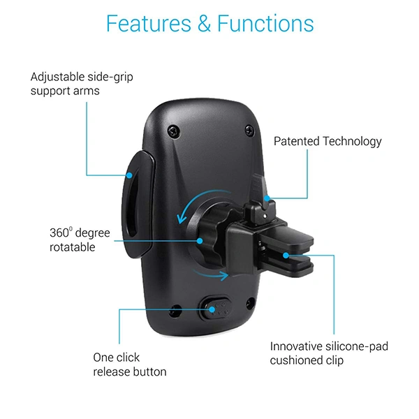 Portronics CLAMP X Car-Vent Mobile Holder 360 Degree Rotational - Grey