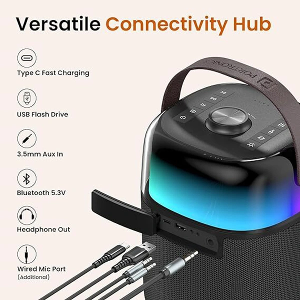 Portronics Dash 4 50W Wireless Bluetooth Party Speaker with Karaoke Mic - Grey
