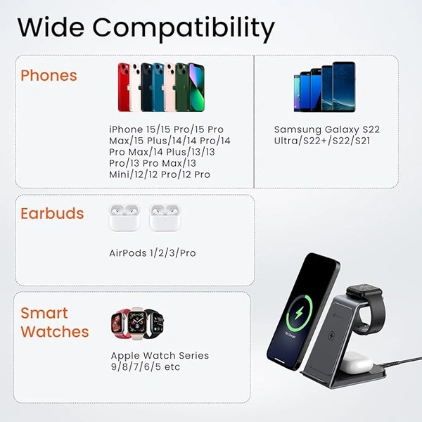 Portronics Freedom Trio 15w 3in1 Wireless Charger