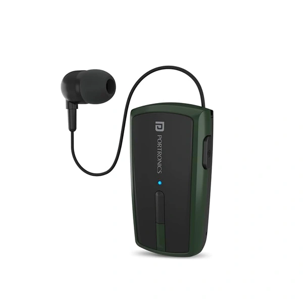 Portronics Harmonics Klip 4 Retractable Bluetooth Music & Calling Earphone - Green - Green