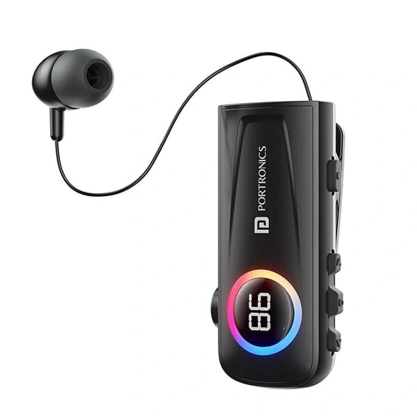 Portronics Harmonics Klip 5 Retractable Bluetooth Calling Earphone - Black - Black