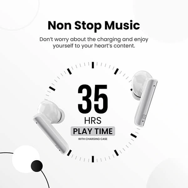 Portronics Harmonics Twins 27 ANC + ENC Noise Cancelling Smart TWS Earbuds Bluetooth Headset - White - White