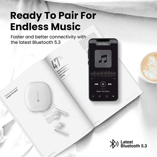 Portronics Harmonics Twins 27 ANC + ENC Noise Cancelling Smart TWS Earbuds Bluetooth Headset - White - White