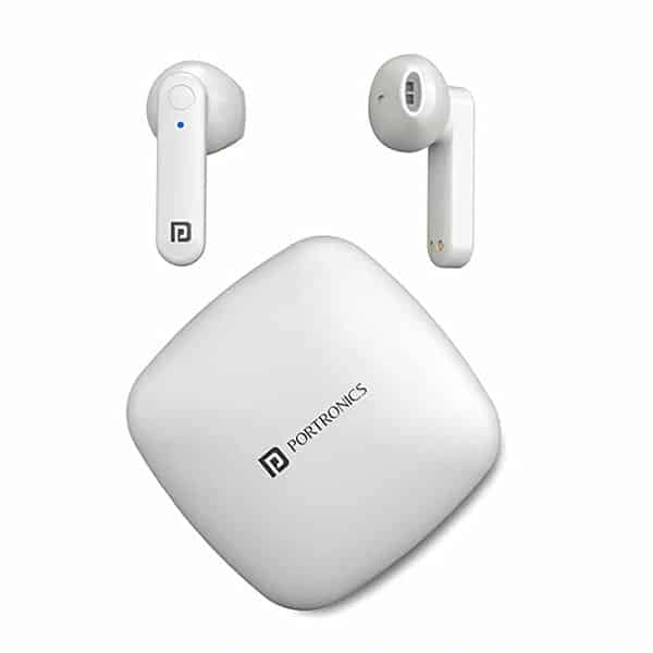 Portronics Harmonics Twins S2 Wireless Earbuds with Voice Assistant - White - White