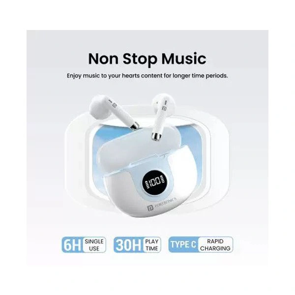 Portronics Harmonics Twins S8 TWS Earbuds with 30 Hours Playtime - White
