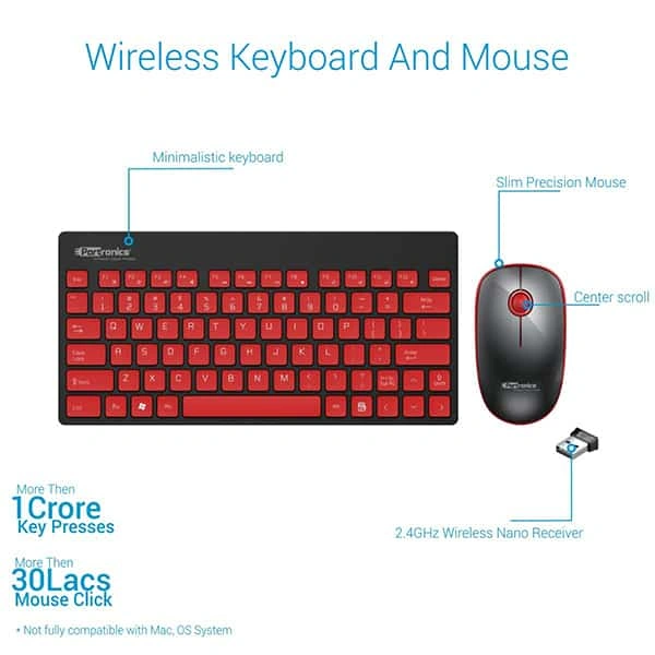 Portronics Key2 Wireless Keyboard &amp; Mouse Combo - Black - Black